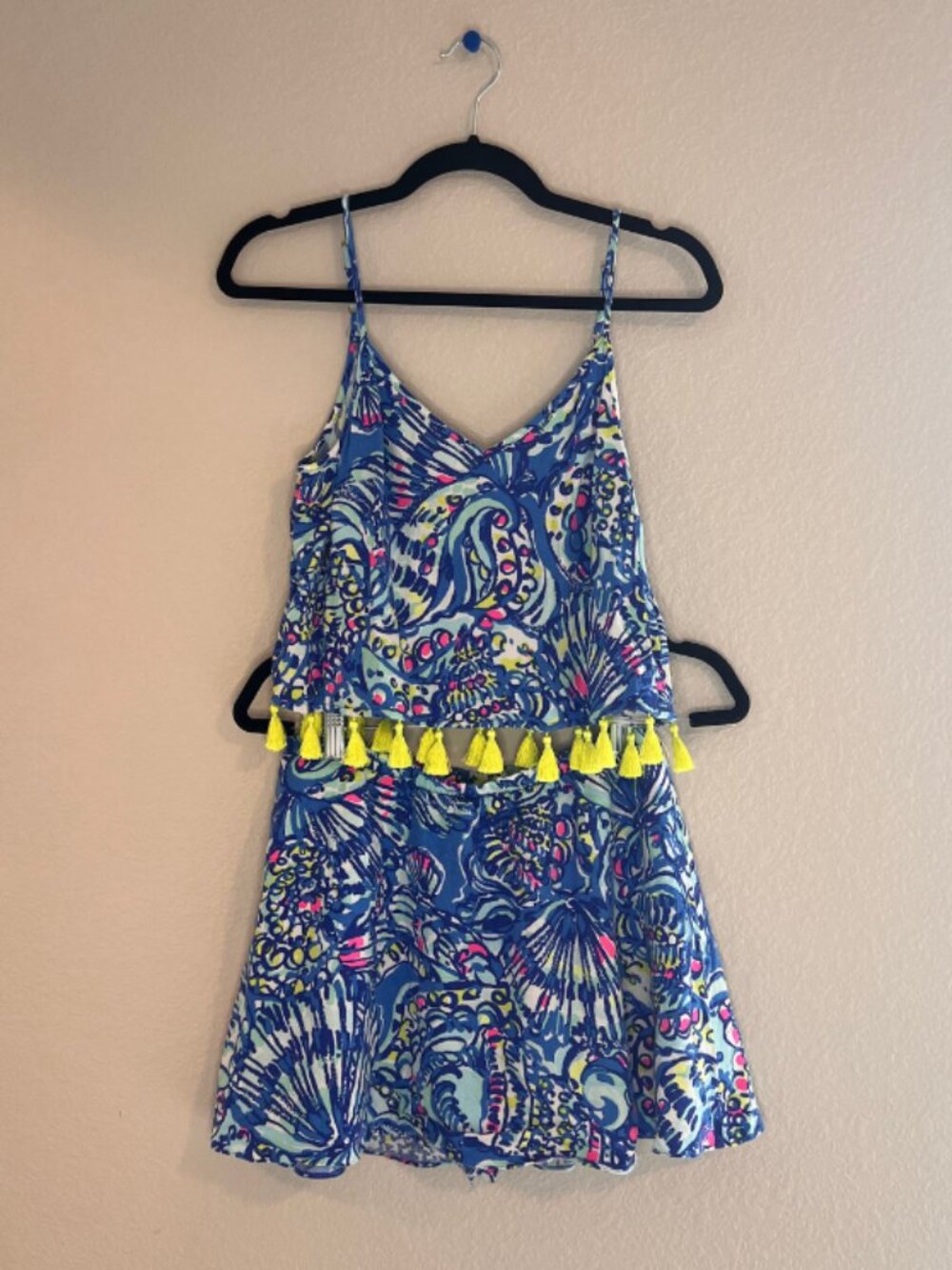 Lilly Pulitzer Blue Tropical Print Tassel Tank & Shorts Set Size 4